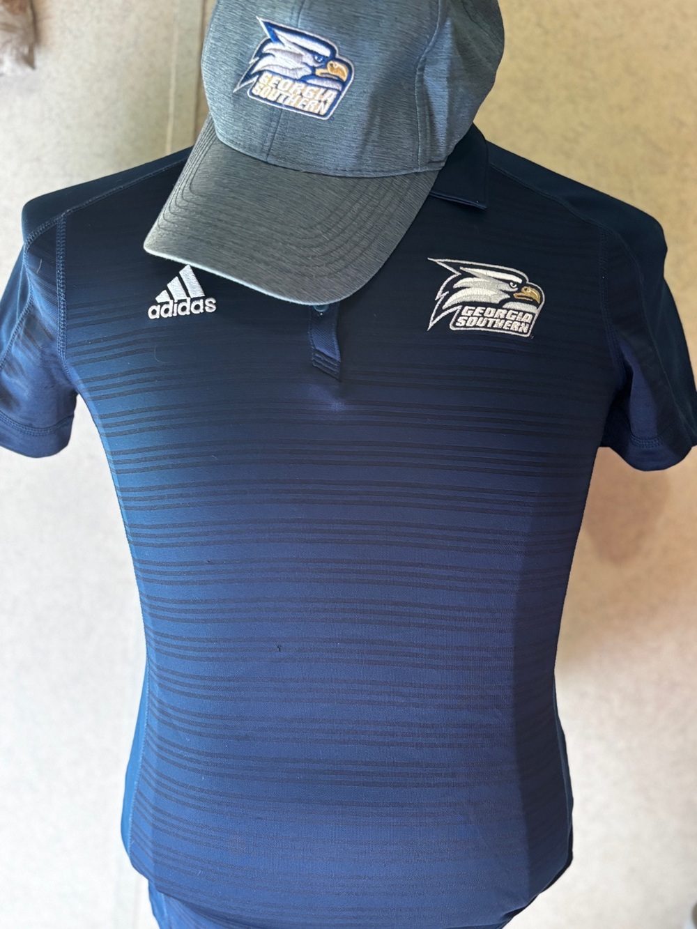 Adidas Georgia Southern Eagles Blue Striped Polo Golf Shirt Small